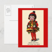 Vintage-kerstmeisje Feestdagenkaart (Voorkant / Achterkant)