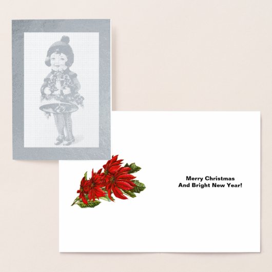 Vintage Kerstmeisje Holding Holiday Bell, ZSSPG Folie Kaarten (Display)