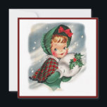 Vintage kerstmeisje Holding Holly Feestdagenkaart<br><div class="desc">Vintage Christmas Girl met Holly Holiday Kaart.</div>