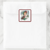 Vintage kerstmeisje Holding Holly Vierkante Sticker (Tas)
