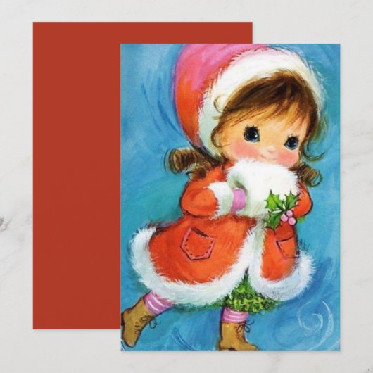 Vintage Kerstmeisje Ice Skating Holiday Feestdagenkaart (Voorkant / Achterkant)