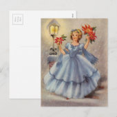 Vintage kerstmeisje in blauw dress feestdagenkaart (Voorkant / Achterkant)