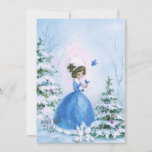 Vintage kerstmeisje in blauw dress op sneeuw feestdagenkaart<br><div class="desc">Vintage kerstmeisje in blauw dress op sneeuw</div>