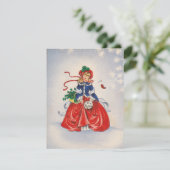 Vintage-kerstmeisje in het dress feestdagenkaart (Staand voorkant)