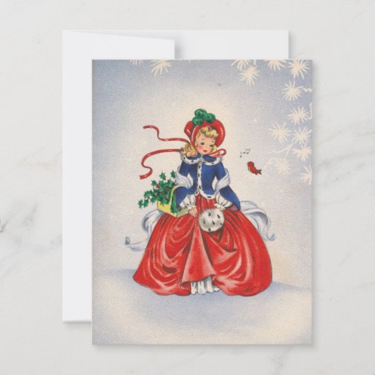 Vintage-kerstmeisje in het dress feestdagenkaart (Voorkant)