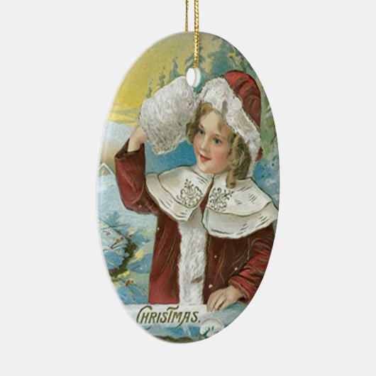 Vintage-kerstmeisje in Santa Suit Keramisch Ornament (Rechts)