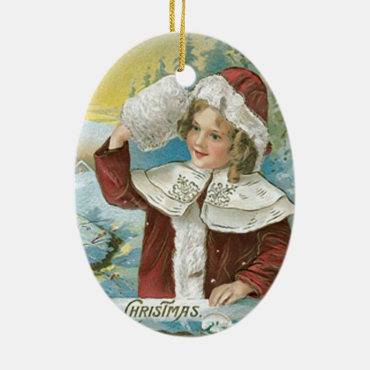 Vintage-kerstmeisje in Santa Suit Keramisch Ornament (Achterkant)