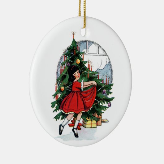 Vintage-kerstmeisje Keramisch Ornament (Rechts)