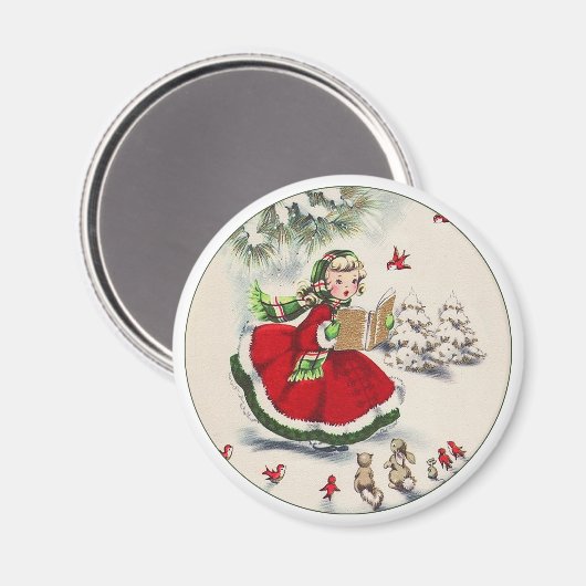 Vintage-kerstmeisje Magnet (Voorkant / Achterkant)
