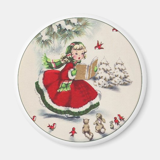 Vintage-kerstmeisje Magnet (Voorkant)