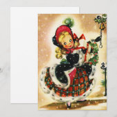 Vintage kerstmeisje met cadeaus feestdagenkaart (Voorkant / Achterkant)