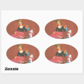 Vintage-kerstmeisje met Franse poel Ovale Sticker (Vel)