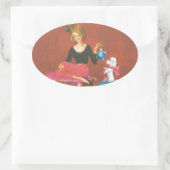 Vintage-kerstmeisje met Franse poel Ovale Sticker (Tas)