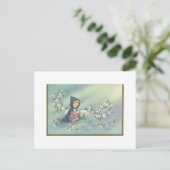 Vintage kerstmeisje met lamsvlees feestdagenkaart (Staand voorkant)
