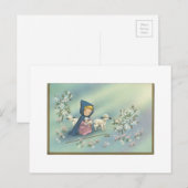 Vintage kerstmeisje met lamsvlees feestdagenkaart (Voorkant / Achterkant)