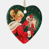 Vintage kerstmeisje met lantaarn keramisch ornament (Rechts)