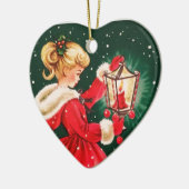 Vintage kerstmeisje met lantaarn keramisch ornament (Links)