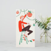 Vintage Kerstmeisje met Ornamenten Vakantie C Feestdagenkaart (Staand voorkant)