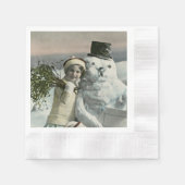 Vintage kerstmeisje met Snowman Servet (Voorkant)