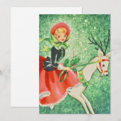 Vintage kerstmeisje Riding Reindester Feestdagenkaart (Voorkant / Achterkant)