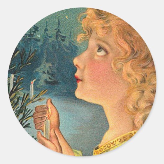 Vintage-kerstmeisje Ronde Sticker (Voorkant)