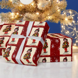 Vintage-kerstmeisje, sneeuwvlokken Vappapier Cadeaupapier