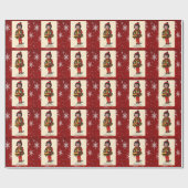 Vintage-kerstmeisje, sneeuwvlokken Vappapier Cadeaupapier (Vlak)