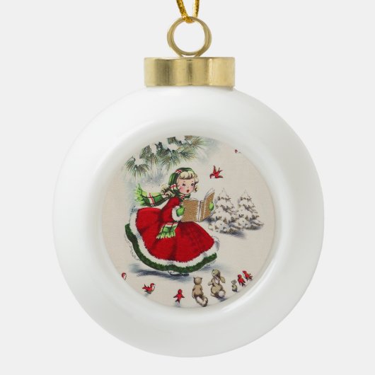 Vintage-kerstmeisje Snowflake met decoratie (Voorkant)
