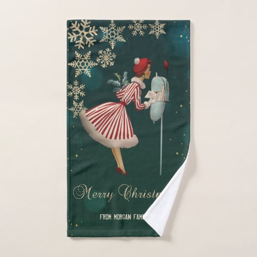 Vintage-kerstmeisje, Snowflakes Bad Handdoek (Handdoek)