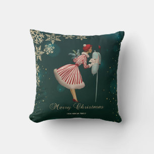 Vintage-kerstmeisje, Snowflakes Kussen