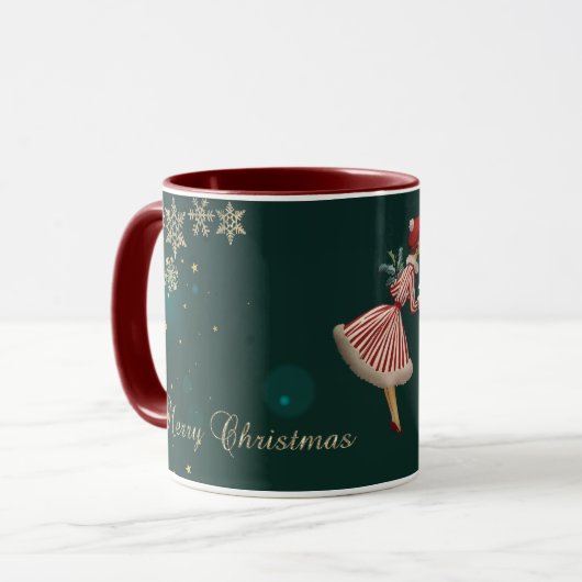 Vintage-kerstmeisje, Snowflakes Mok (Voorkant links)
