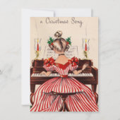 Vintage kerstmeisje spelen piano feestdagenkaart (Voorkant)
