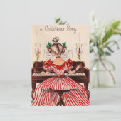Vintage kerstmeisje spelen piano feestdagenkaart (Staand voorkant)
