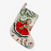 Vintage Kerstmeisje Stocking Kleine Kerstsok (Voorkant (Hangend))