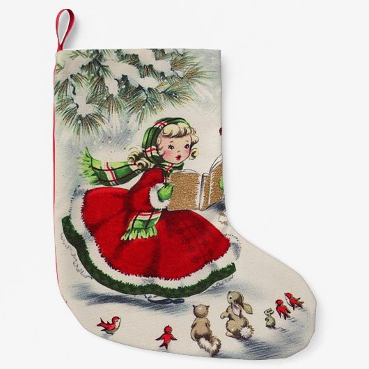 Vintage Kerstmeisje Stocking Kleine Kerstsok (Voorkant)