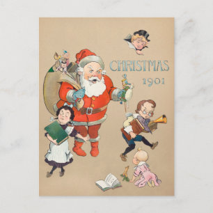 Vintage Kerstmis 1901 kerstman en kind Feestdagenkaart