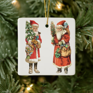Vintage Kerstmis, 2 kerstman die Afbeeldingen knip Keramisch Ornament