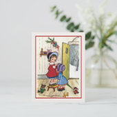 Vintage Kerstmis 2 kleine meisjes, speelgoed Feestdagenkaart (Staand voorkant)