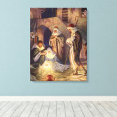 Vintage kerstmis, 3 herders en Jezus Canvas Afdruk (Insitu (Houten vloer))