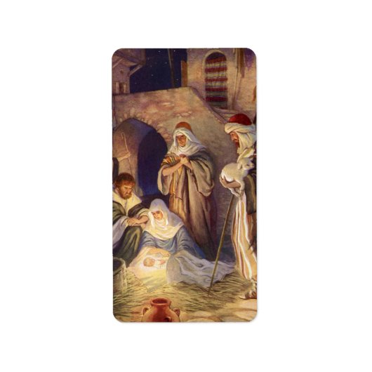 Vintage kerstmis, 3 herders en Jezus Etiket (Voorkant)