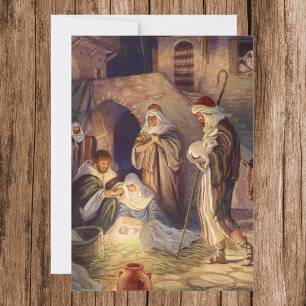 Vintage kerstmis, 3 herders en Jezus Kaart