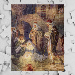 Vintage kerstmis, 3 herders en Jezus Legpuzzel