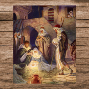 Vintage kerstmis, 3 herders en Jezus Poster