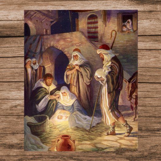 Vintage kerstmis, 3 herders en Jezus Poster