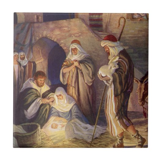 Vintage kerstmis, 3 herders en Jezus Tegeltje (Voorkant)