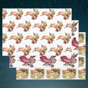 Vintage Kerstmis, 3 verschillende Victoriaans Ange Inpakpapier Vel