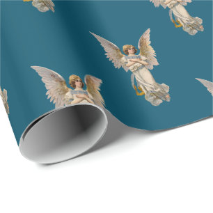 Vintage Kerstmis Angel Dark Blauwgroen Holiday Cadeaupapier