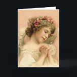 Vintage Kerstmis: Angel Praying Angel Feestdagen Kaart<br><div class="desc">Vintage Kerstmis: Angel Praying Angel</div>