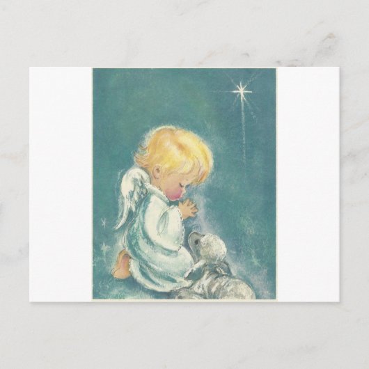 Vintage Kerstmis: Angel Praying Angel Feestdagenkaart (Voorkant)