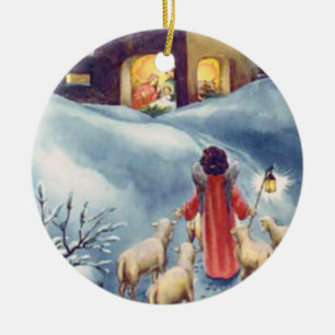 Vintage Kerstmis Angel Shepherd Natitivity Keramisch Ornament